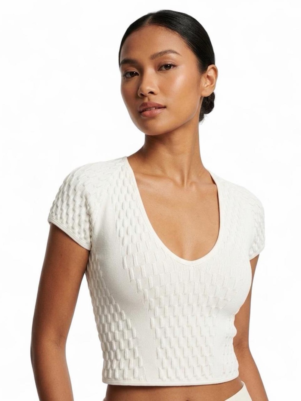 Free People Movement White Textured Seamless Crop Top Yoga Pilates XS/S